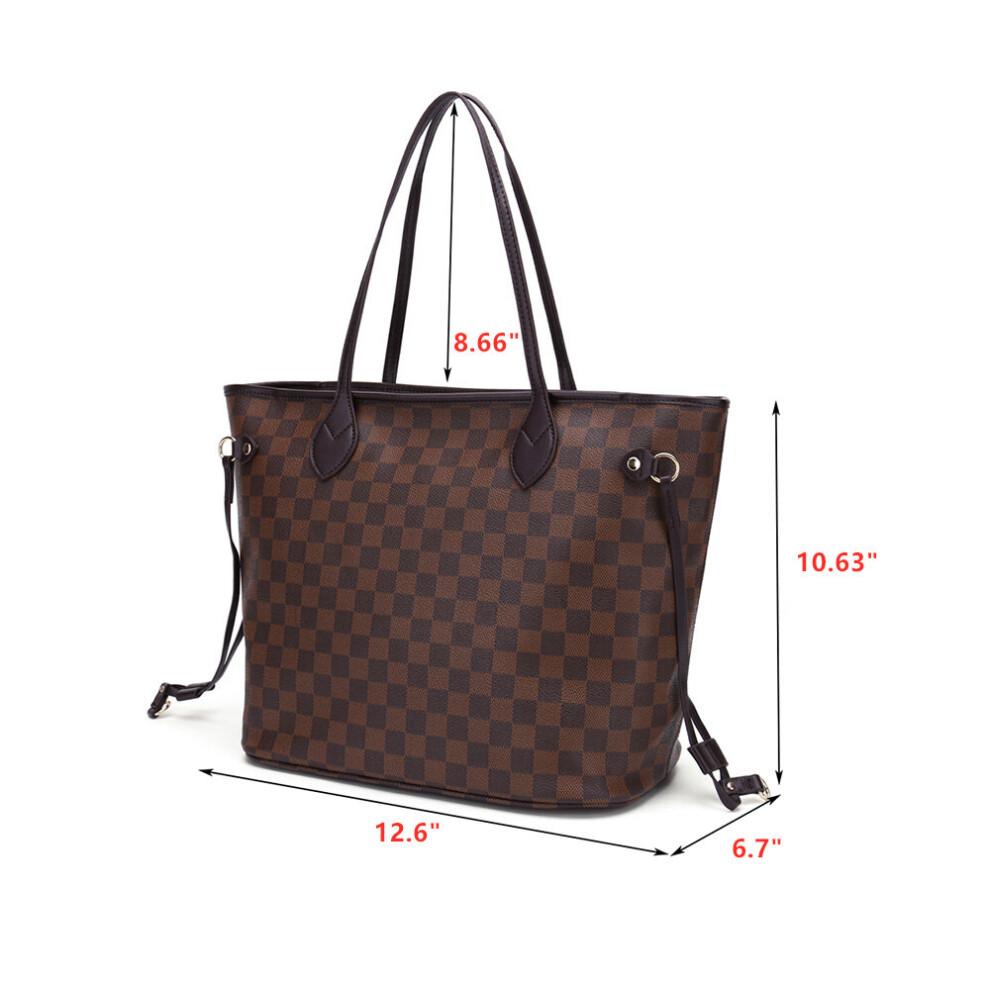 (Coffee) Women Checkered Tote Shoulder Bag Purse PU Leather Handbag Bag With Inner Pouch
