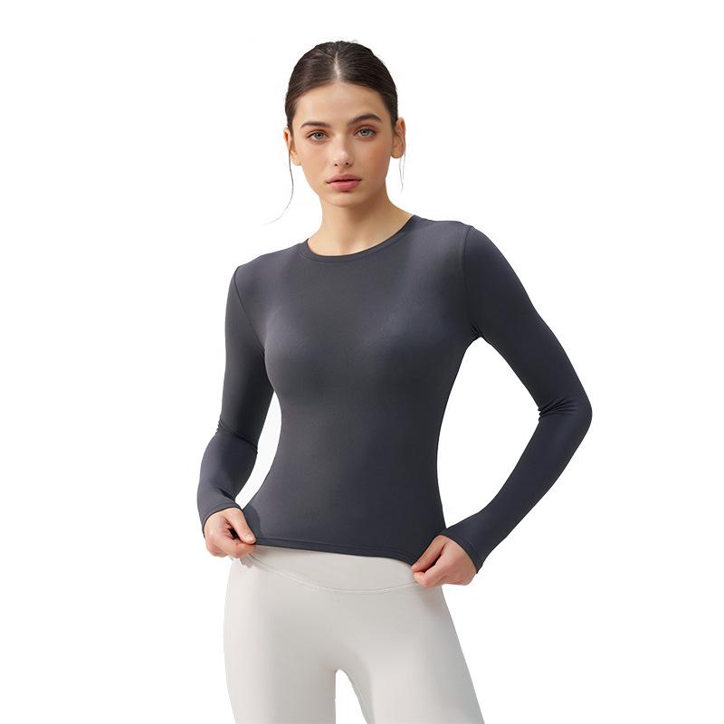 Autumn/Winter Versatile Round Neck Base Layer Sport Top - High Elasticity, Breathable Yoga Fitness Long Sleeve
