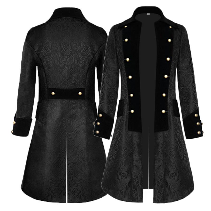 Men Medieval Costume Solid Color Jacquard Jackets Coat Retro Long Uniform