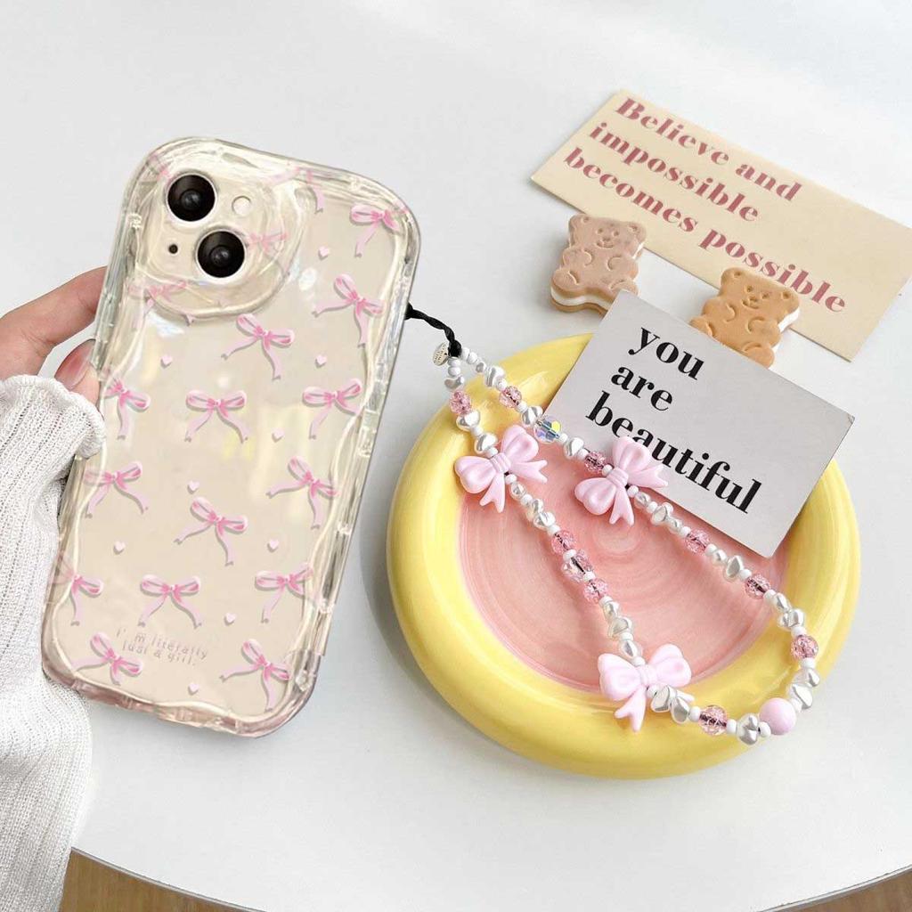 Case For Vivo V60 V40 V50 Lite Y31 5G Y33S Y21S Y28 4G Y17S Y04 Y03 Y29S Y28S Y18 Y400 Pink Bowknot Wrist Chain Cover
