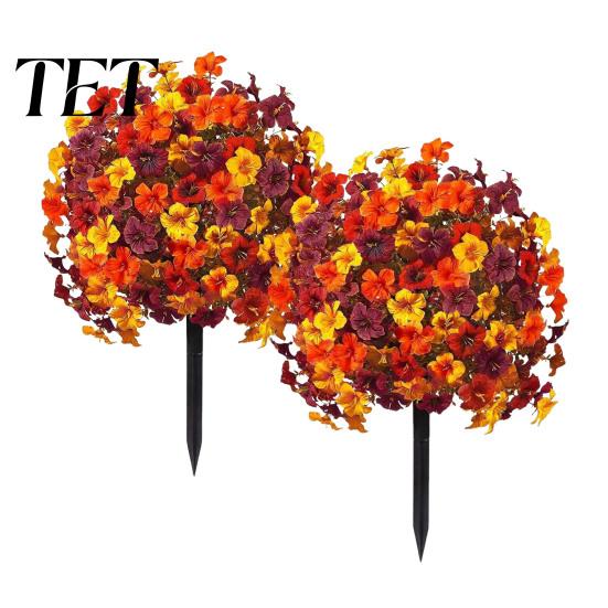 Realistic Floral Arrangements for Living Room Artificial Fall Flowers Outdoors, Fake Autumn Topiary Ball, UV Resistant Faux Mums with Ground