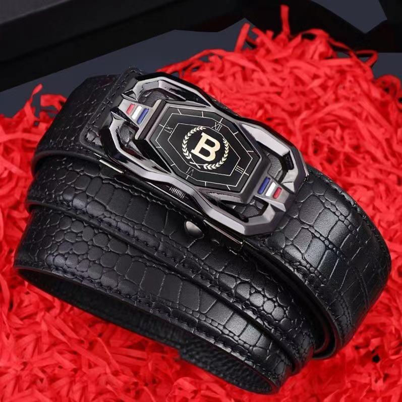 Men's Crocodile Pattern Leather Belt with Automatic Buckle - Cowhide Business Style Waist Belt
