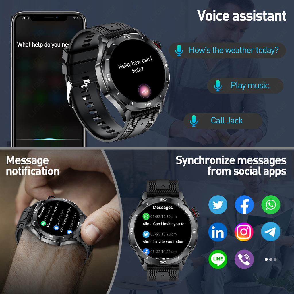 New Smart Watch Men Wireless Call IP67 Waterproof Sport Fitness Watch Voice Assistant Heart Rate Health Monitor Smartwatch