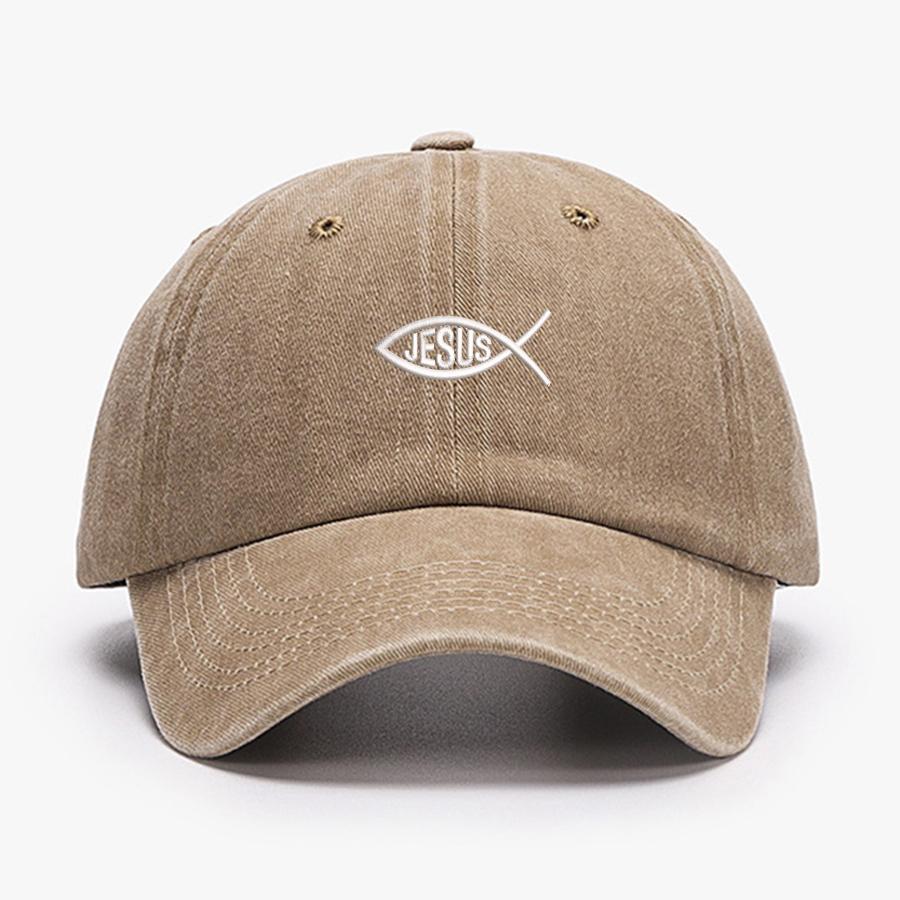 Embroidered Jesus Fish Design Men Women Wash Cotton Soft Baseball Caps Adjustable Dad Duck Tongue Cap