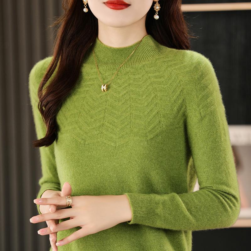 INDFS Women's Fashion Casual Fall Winter Solid Color Print Long Sleeve Half Turtleneck Sweaters
