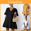 Elegante Vestito a Tunica da Donna con Scollo a V, Tinta Unita, Vestibilità Ampia e Maniche Corte