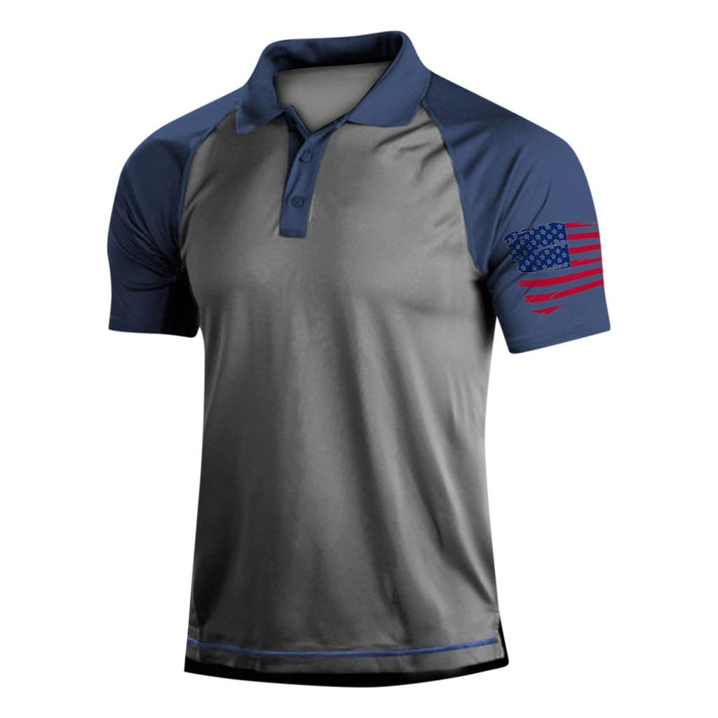 Men's Short Sleeved Shirt Independence Day Printed Three Button Men's Raglan Tops Shirt