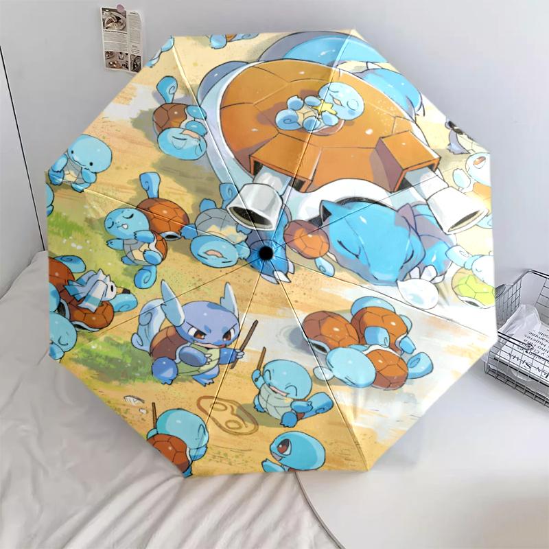 Squirtle Cartoonmuster, automatisch faltbarer Regenschirm, tragbares und faltbares Design, 8 Schirmstäbe, ein Weihnachts- oder Geburtstagsgeschenk.