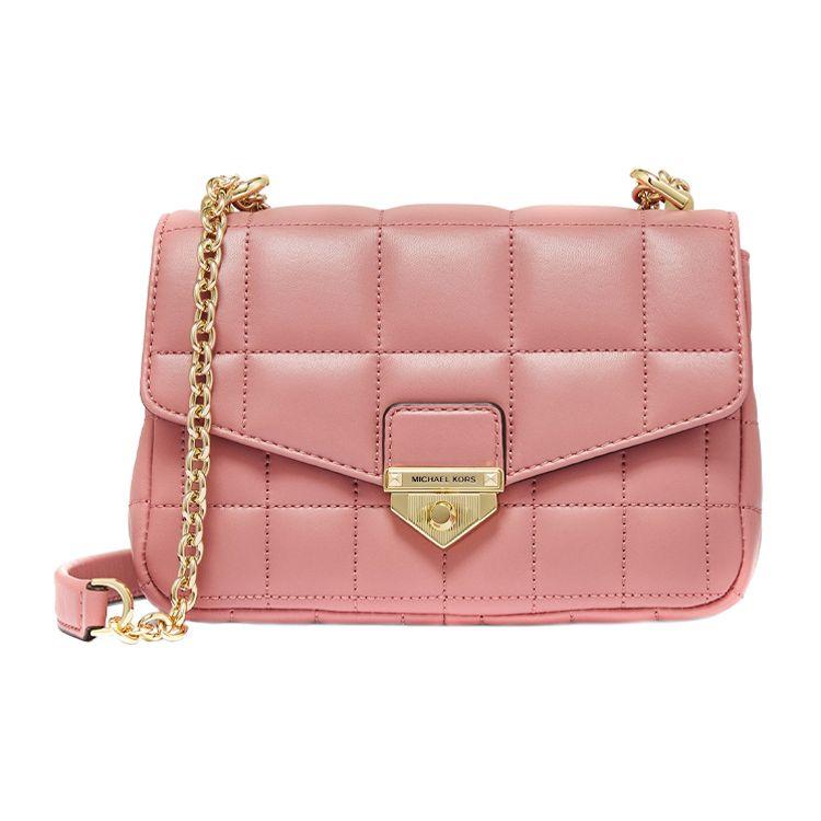 

Michael Kors MK Soho Quilted Chain Flap Solid Color Vintage Style Commuter Leather Shoulder Bag Women shoulder bag Rose-Pink 30H0L1SL1T-622 Basic Set (Bag+Dust Bag)