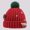 Bow Red Knitted Woolen Hat Warm Thickened Brimless Cap Fashion Big Pullover Hat  Girls