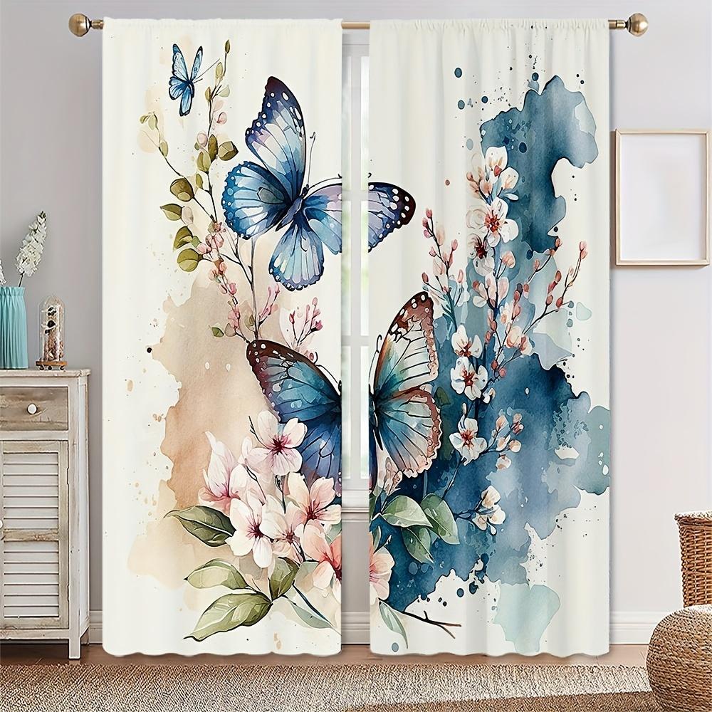 2pc Chinese Ink Painting Red Flower Printed Curtain For Bedroom Office Kitchen Living Room Rod Pocket Window Treatment For Home