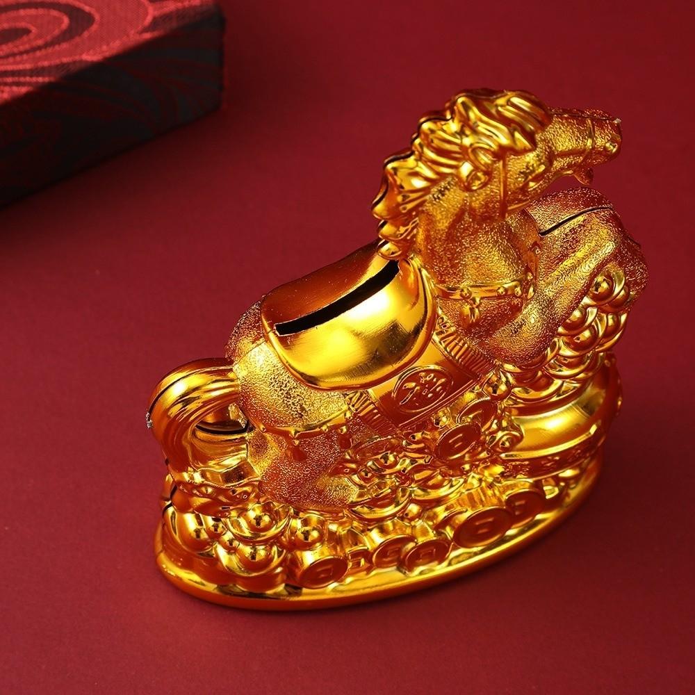 Gold Zodiac Horse Piggy Bank Creative Feng Shui Wealth Symbol Lucky Money Ingots Statues  Home