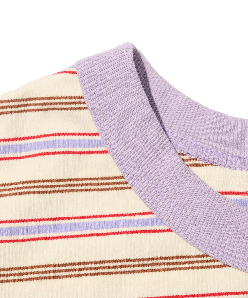 TAILOR STUDIO Soft Campus Striped Short Sleeve Tee (Ivory/Purple)