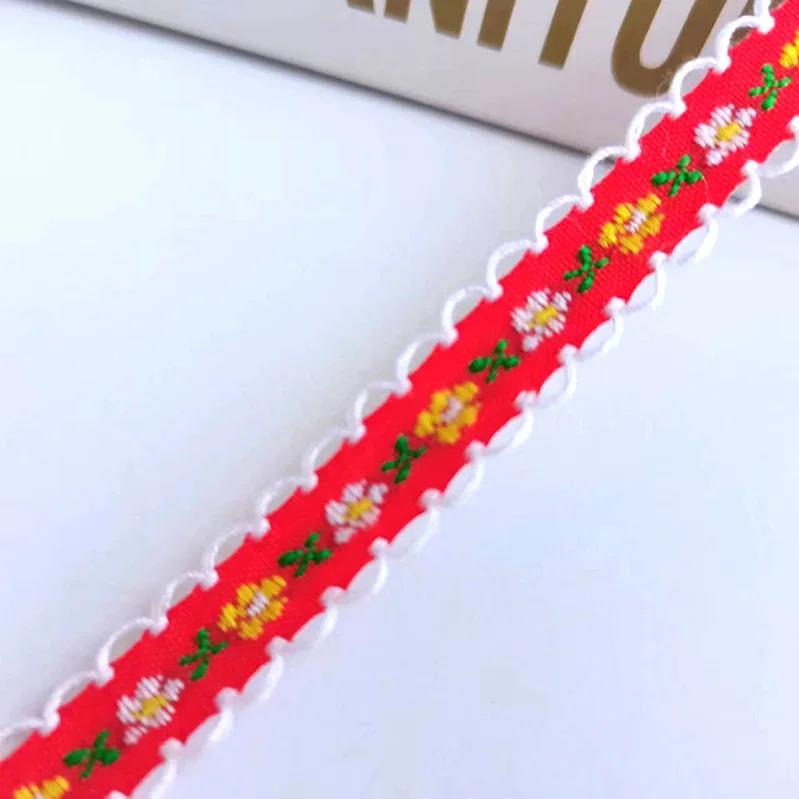 1cm Wide 22yard Ethnic Embroidery Lace Trim Countryside Style Ethnic Woven Ribbon Decoration Small Floral Clothing Accessory