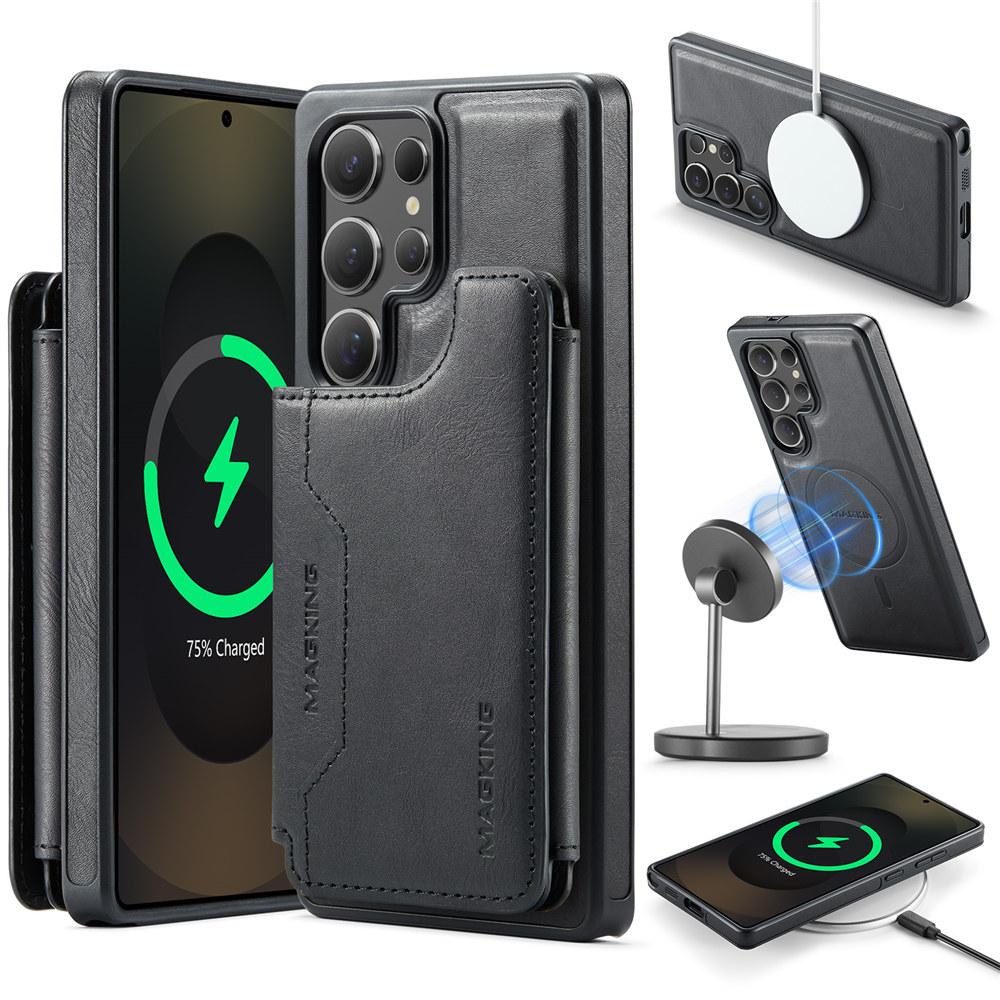For Magsafe Charging 2 In 1 Detachable Leather Case For Samsung Galaxy S25 S24 Plus S23 Ultra Magnetic Wallet Cards Cover