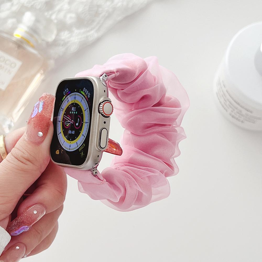 Purple Scrunchie Dressy Strap for Apple Watch Band Series 10 9 8 7 6 5 4 3 2 SE Soft Elastic Wristband for iWatch Bracelet Women