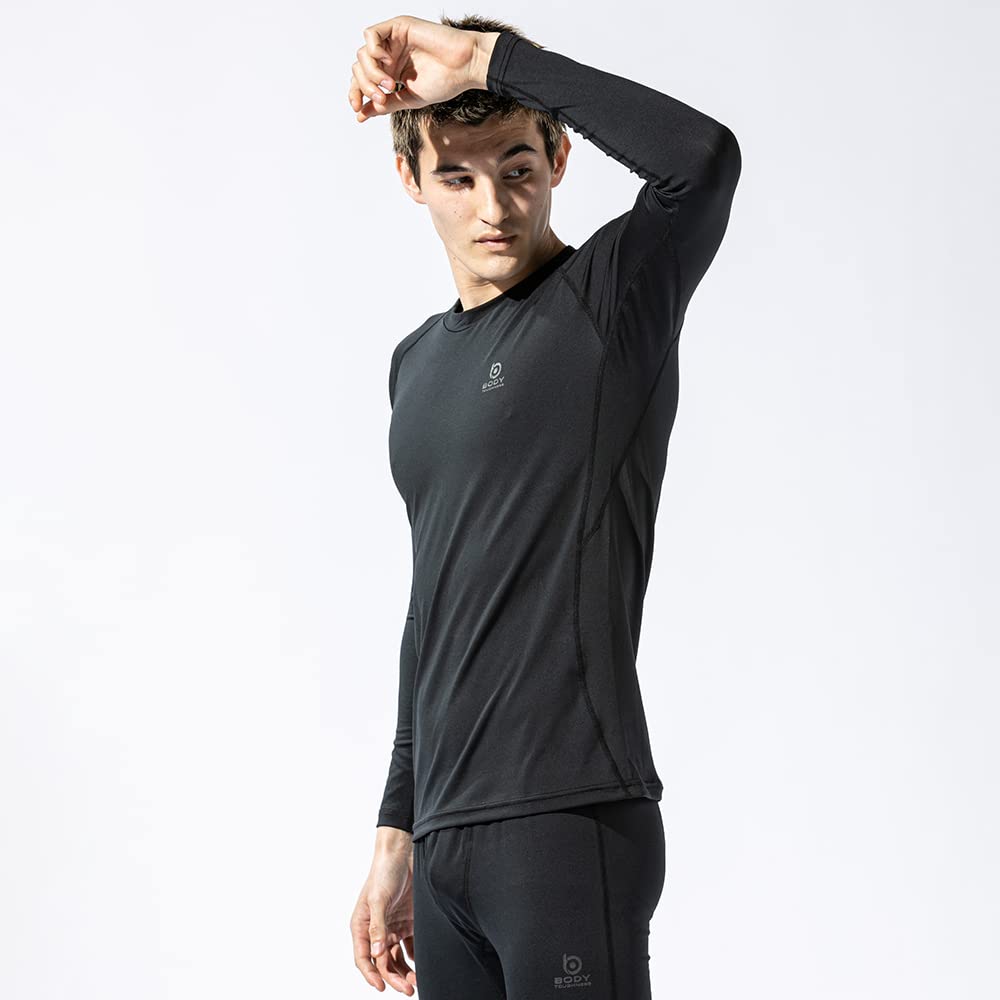 Otafuku Glove Summer Innerwear Long Sleeve Crew Neck Deodorizing Compression Cool to the Touch UV Protection Black LL [Fully Sweat-Absorbing