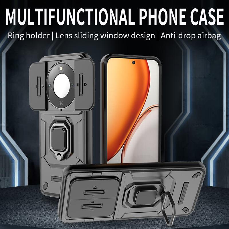 Armor Hard PC Funda For Huawei Honor X70 5G Slide Lens Camera Protection Ring Holder Back Cover Shockproof Magnet Coque Capa