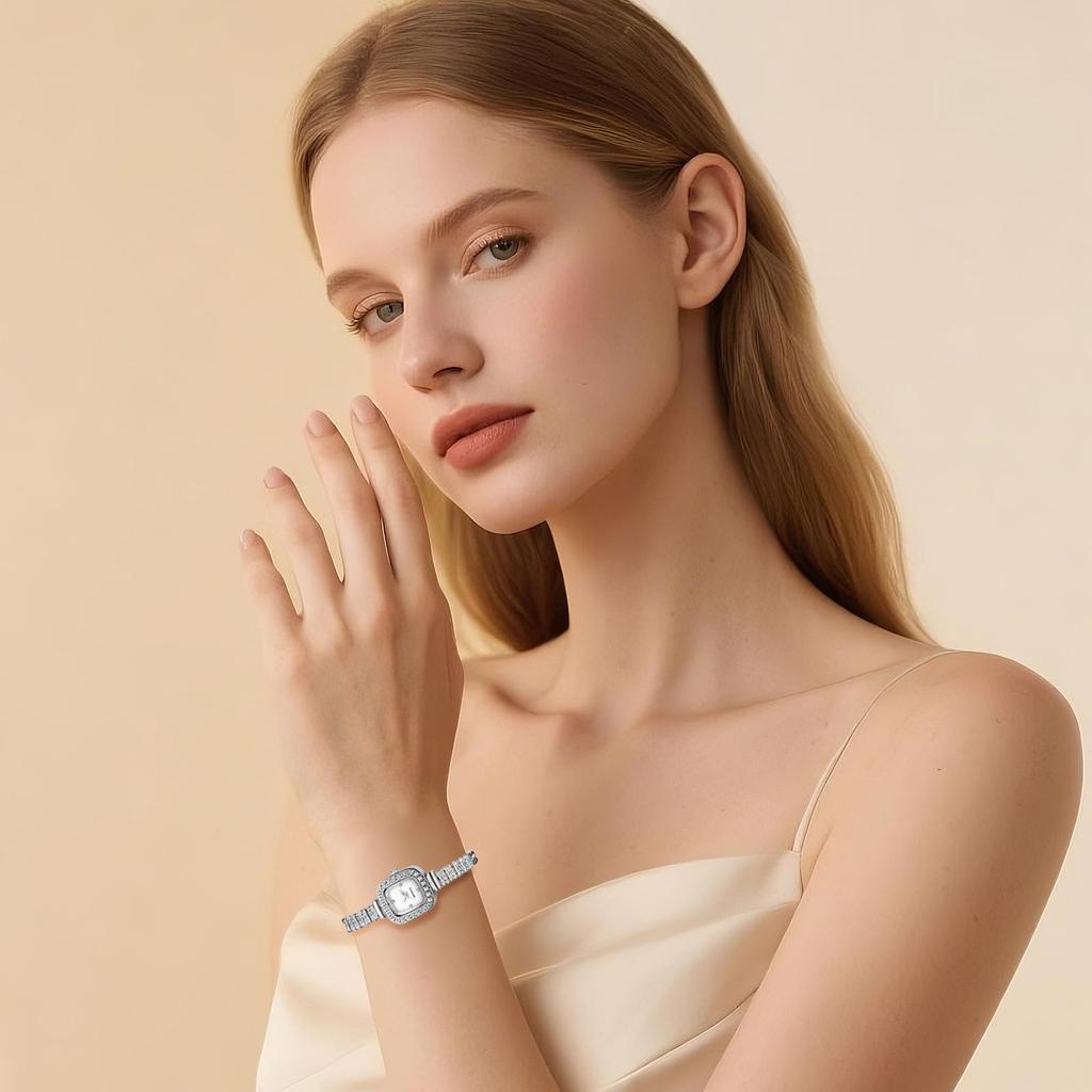 Süßes quadratisches Armband Funkelnder Diamant Analog Stilvolle Edelstahl-Quarz-Modeuhr für Damen Perfektes Geschenk für Tag Damenarmband-Display,