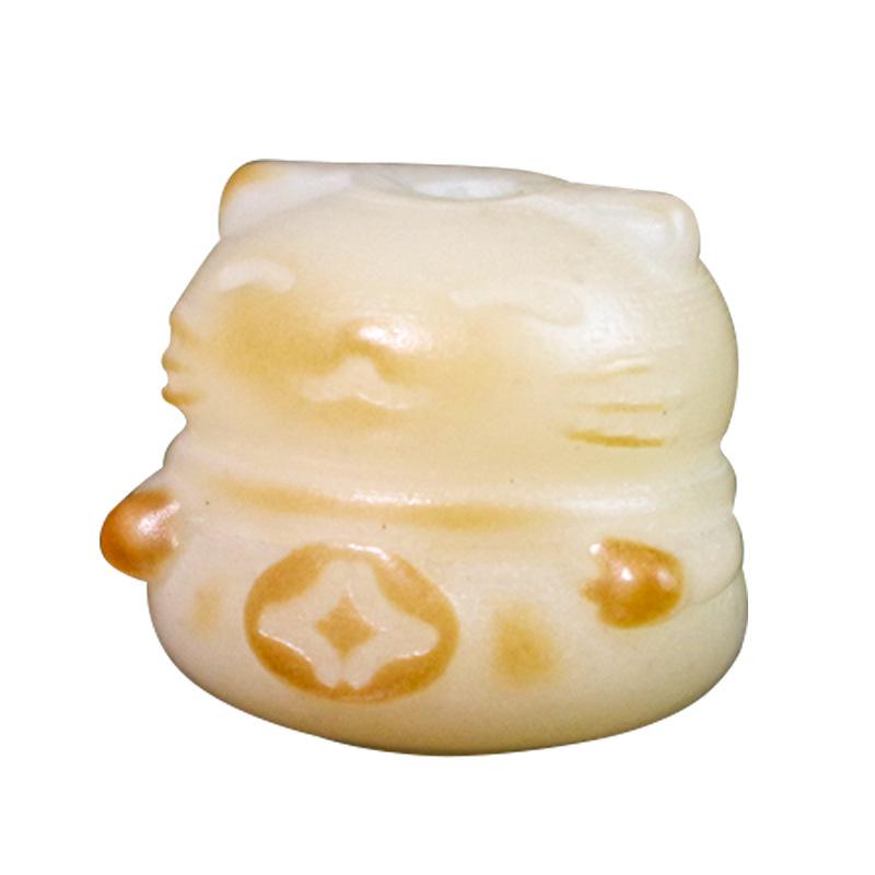 Bodhi Root Carved Fortune Cat Charcoal Beads Buddhist Bracelet Jewelry