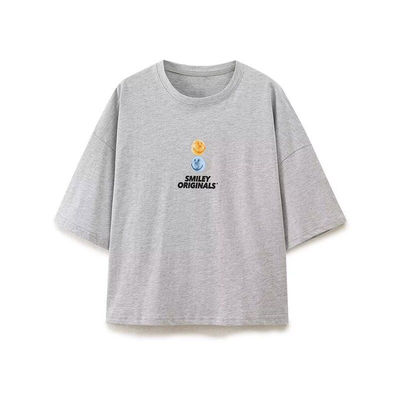 Fashion 2024 Summer New Arrival Casual Loose Fashion Versatile Print Short Sleeve T-shirt Women's Clothing Tops 0085360