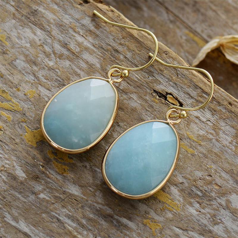 BLINGBAY Brincos com Pingente Feminino Novos Brincos Simples com Pingente de Pedra Natural Estilo Étnico Retro Acessórios Elegantes Joias Modernas Presentes Azul