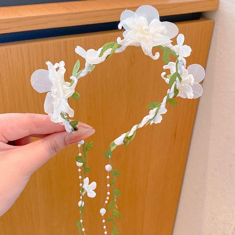 Sweet Hanfu Headdress Elegant Floral Crown Hairband Temperament Children Flower Headband  Party