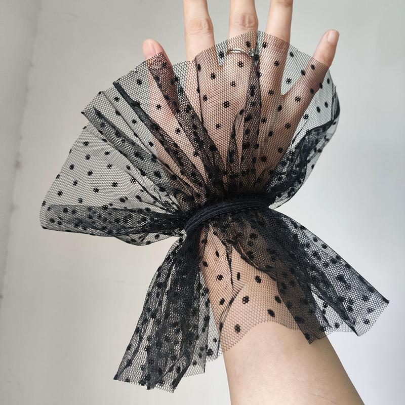 Schwarzer Punkt Tüll Abnehmbare Fake Ärmel Elastisches Netz Spitze Dekorative Rüschen Manschetten Für Braut Hochzeitskleid