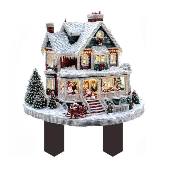 Winter Holiday Gift for Garden Snowy Cottage Stake, Christmas Acrylic Yard Sign, Outdoor Decor Lawn Ornament Decoration Weather Resistant Sign