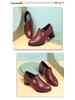 Burgundy Chunky Heel Soft Leather Shoes for Women - Spring & Autumn 2022, Comfortable for Middle-Aged & Elderly