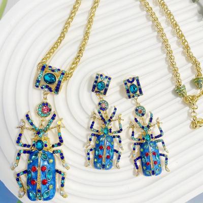 Fashion Enamel Beetle Necklace Personality Heavy Industry Insect Earrings Women'S Accessories