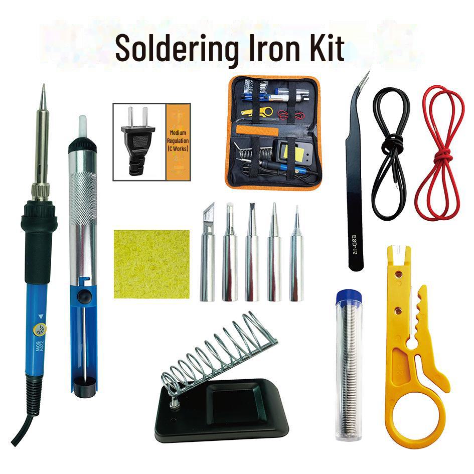 16-Piece Adjustable Temperature Electric Soldering Iron Set with PU Cloth Bag. Ideal for Welding and Repair Projects.