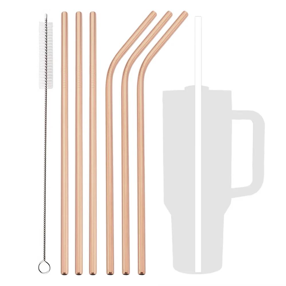 Coloful Reusable Drinking Straw Metal Straws 7Pcs Stainless Steel Straws Set with Brush Bar Cocktail Straw for Glasses Drinkware