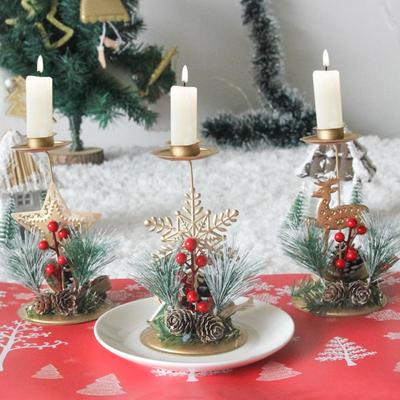 Kreativer Schneeflocken-Weihnachts-Eisen-Kerzenständer Elch Fünfzackstern Fünfzackstern-Kerzenhalter Eisen-Schneeflocken-Kerzen-Schmuck Tischdekoration