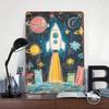 Space Rocket Drawing Poster Customized Wall Art Vintage Metal Signs Retro Tin Plaque for Man Cave Room Decoration Wand Deko Home