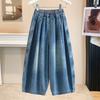 DIMANAF 2026 Summer New Plus Size Women Wide Leg Jeans Pants Casual Elastic Waist Short Pants Denim Cotton Blue Loose Shorts