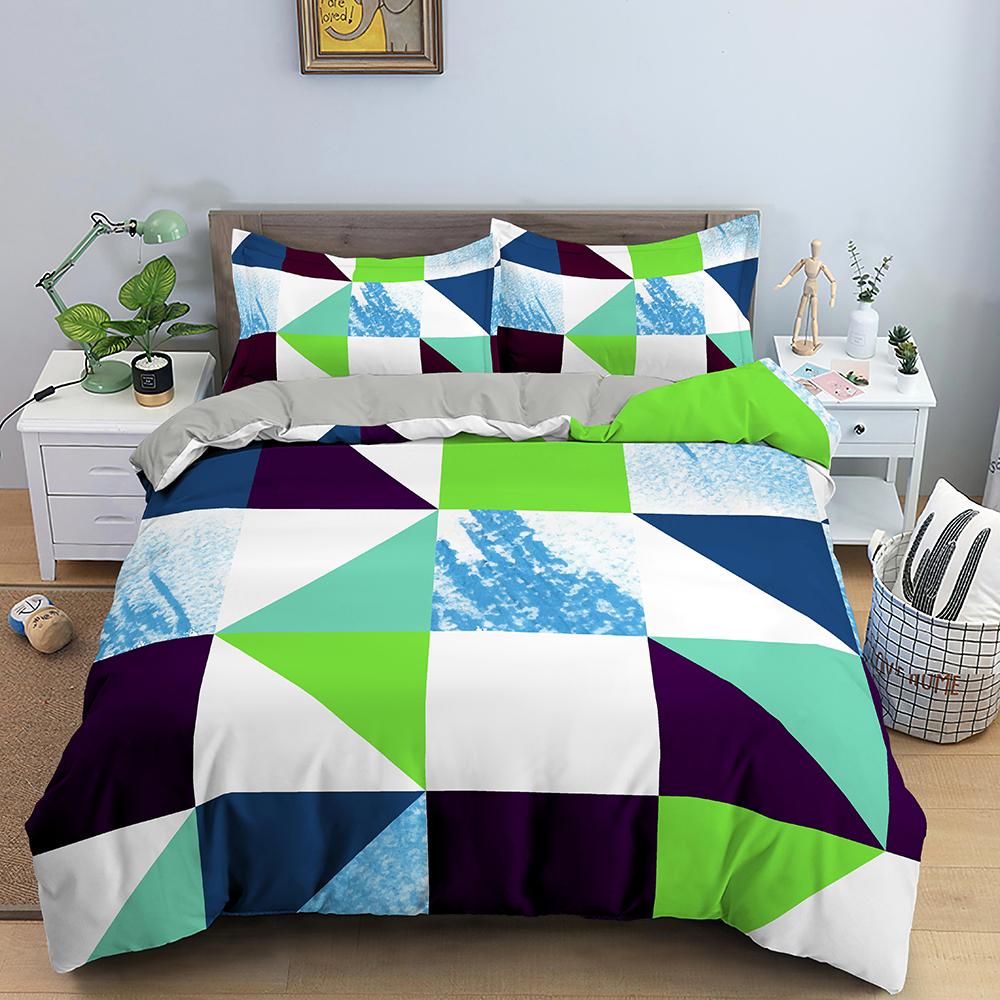 Building Block King Queen Duvet Cover Colorful Brick Bedding Set For Kids Teens Adults Cartoon 2/3pcs Polyester Comforter Cover