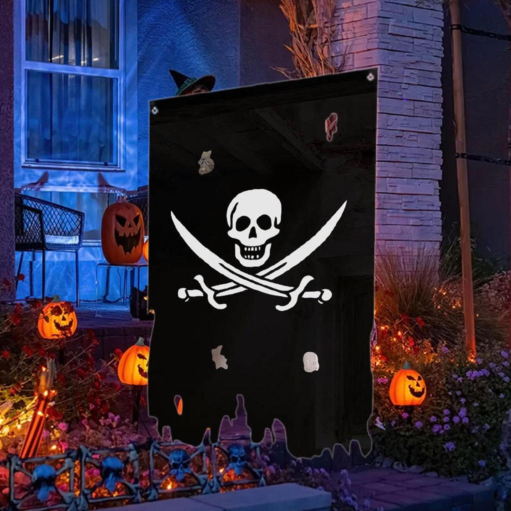 Piratflagga Trasig Vertikal Halloween-dekor Enkel Installation Kreativ Banner för Dörr