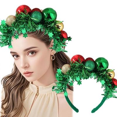 Festive Christmas Headband with Colorful Balls & Green Ribbons – Creative Party Hair Accessory