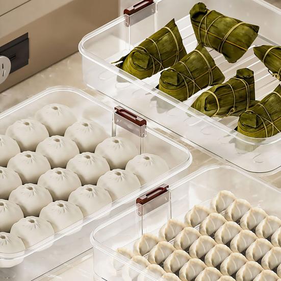 Dumpling Storage Box Transparent Stackable with Handle Design Safe Odorless Freezer Storage Organizer for Kitchen