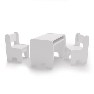Set of Children's Table and Two Children's Chairs - White