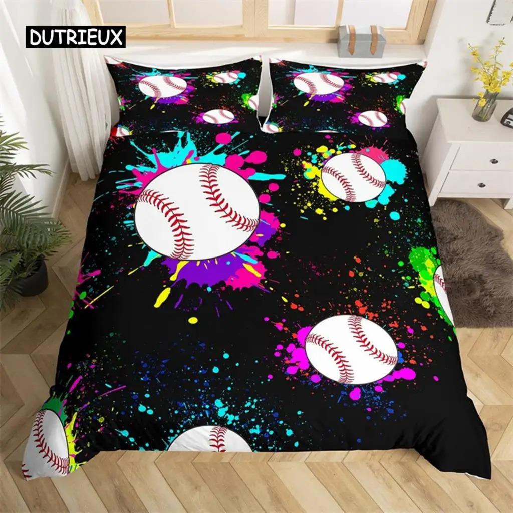 3D Print Basebal Soft Duvet Cover Set Sports Theme Beding Set King Basebal Gaming Geometry Stripe Comfortable Quilt Cover for Boy Girl