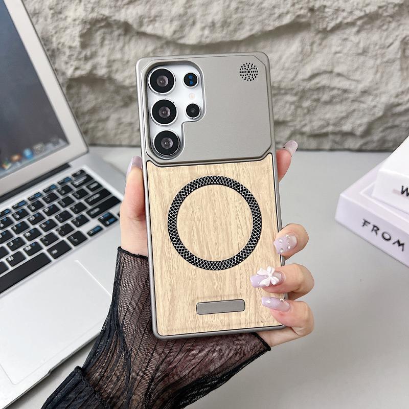 For Magsafe Magnetic Luxury Solid Color Wood Grain Not Bordered Aromatherapy Phone Case For Samsung S25 Ultra S23 S24 Ultra