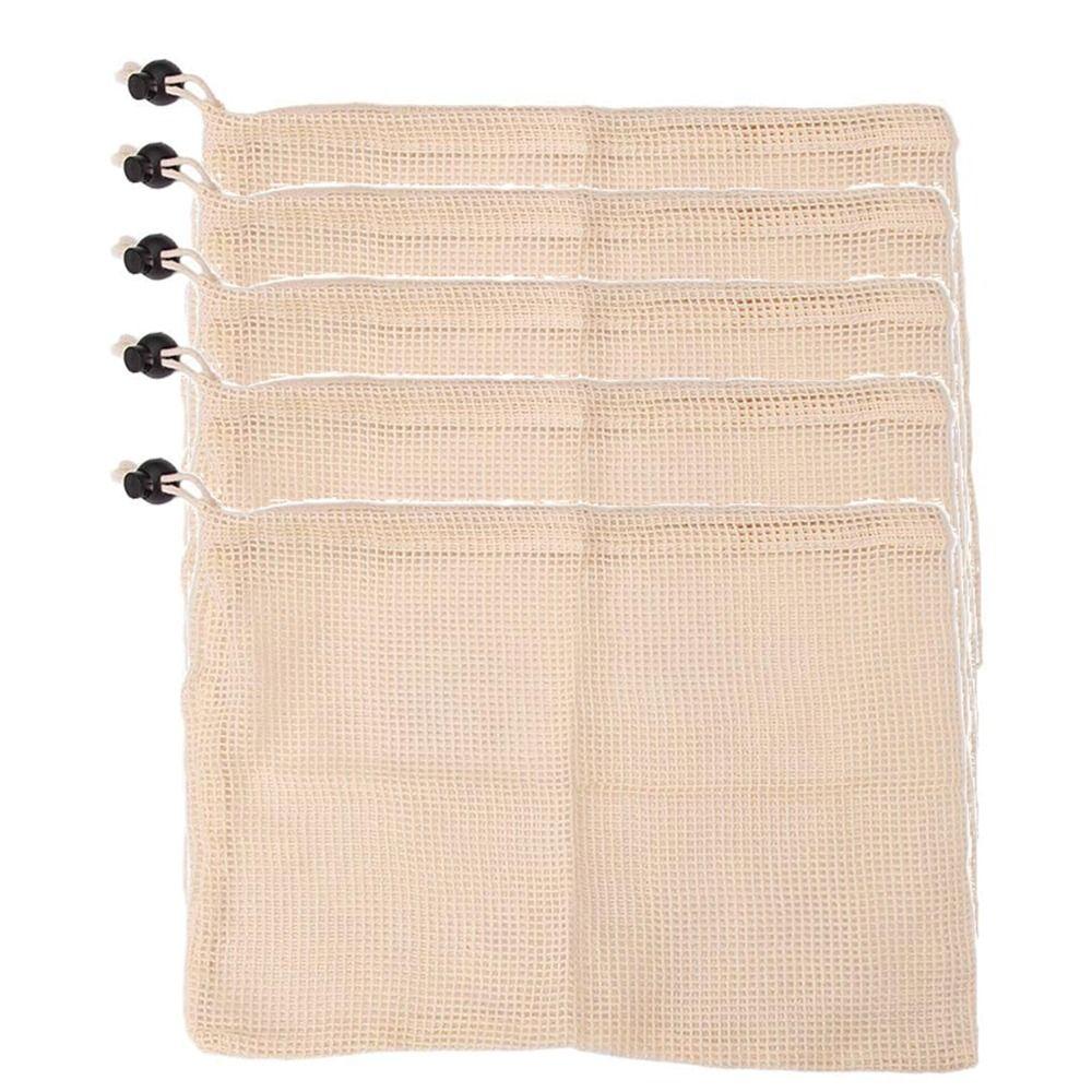 5Pcs Reusable Mesh Produce Bag Drawstring Vegetable Container Cotton Mesh Vegetable Bags  Fruit