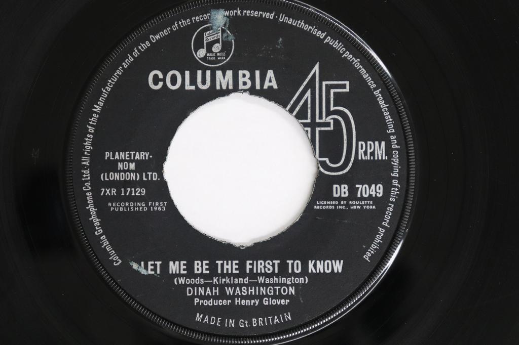 7inch Record DINAH WASHINGTON - Let Me Be The First To Know / Soulv DB7049 COLUMBIA 1963 UK Jazz Used