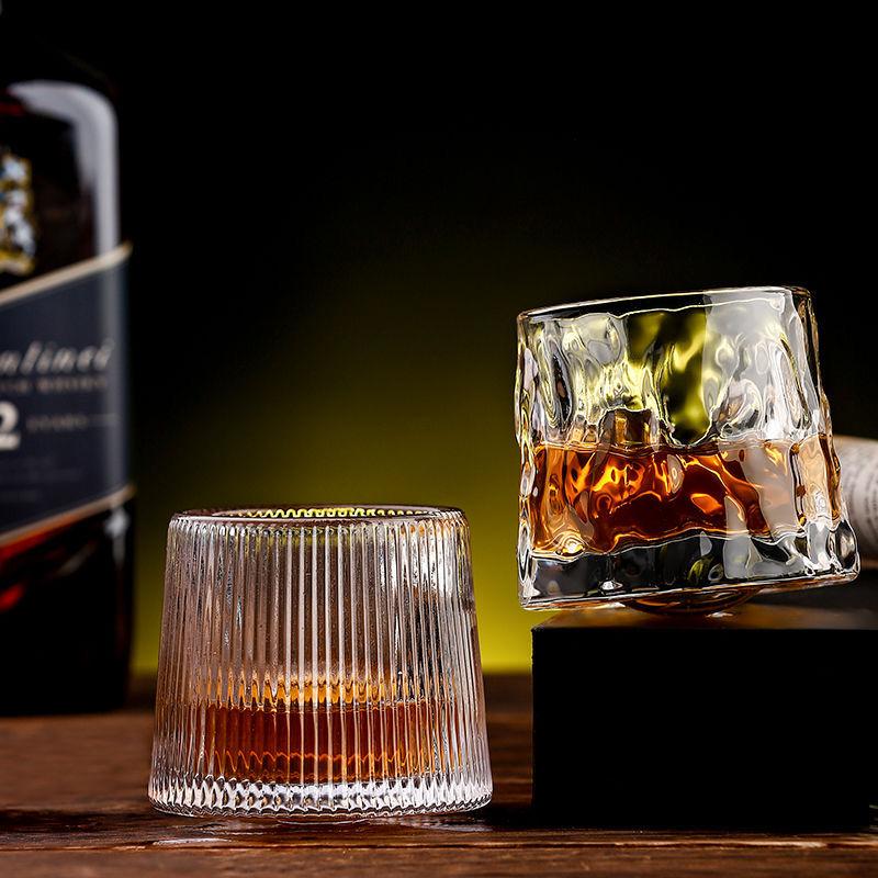 Creative Crystal Whiskey Glass Old Fashioned Rocks Glasses Tumblers Glassware for Cocktail Scotch Spinning Tops Design Glasses