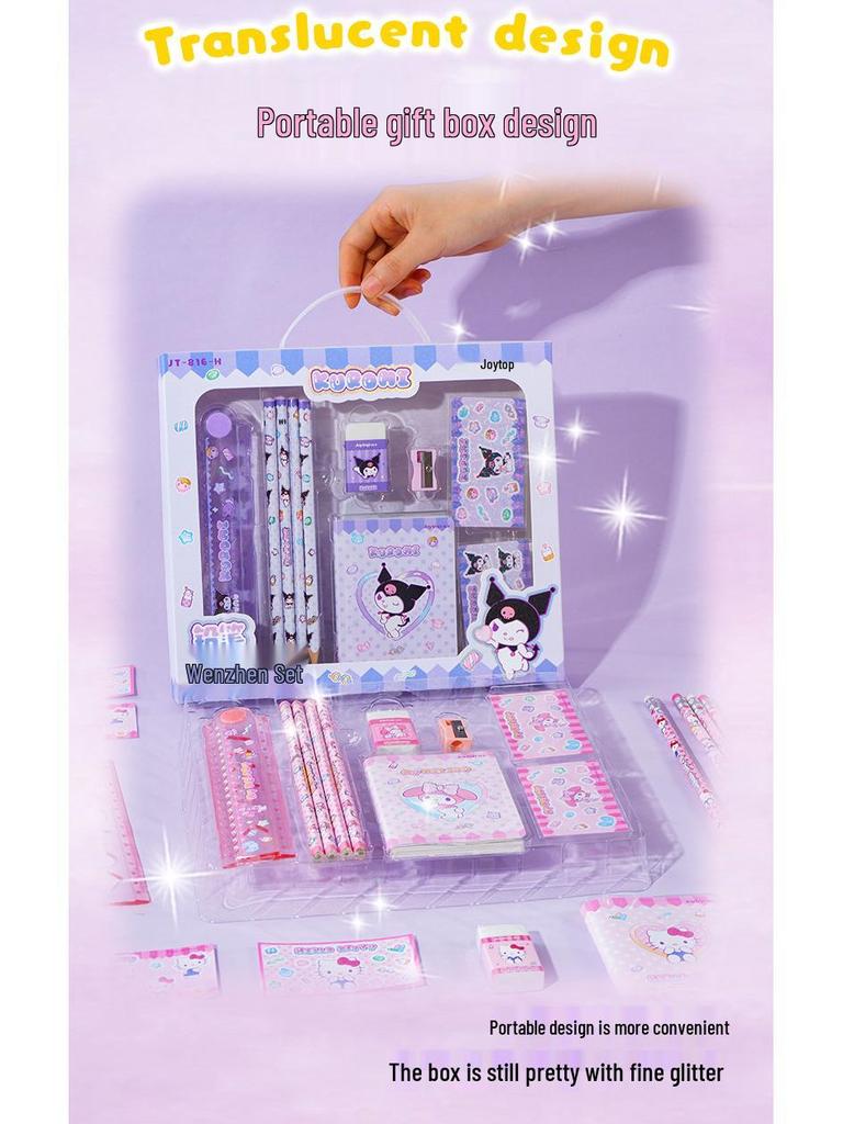 Sanrio Kuromi Roztomilá sada psacích potřeb s tužkami: Přenosný dárkový balíček pro návrat do školy.