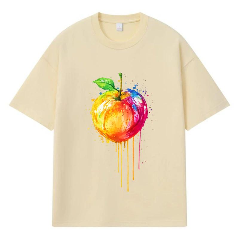 2026 Apple Pattern Streetwear Y2k Harajuku Men Women Clothes 100% Cotton T Shirt Casual Oversized Summer Men T-shirt