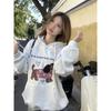 Kumikumi Idle Style Puppy Printed Loose Hooded Sweatshirt Women Fall Minority All-Match Loose Slim Looking