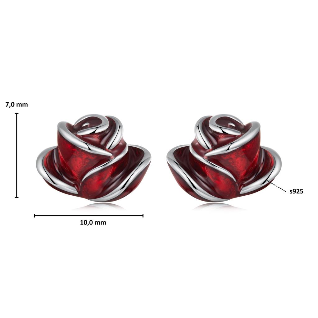 Silver Earrings Red Roses Studs Silver 925